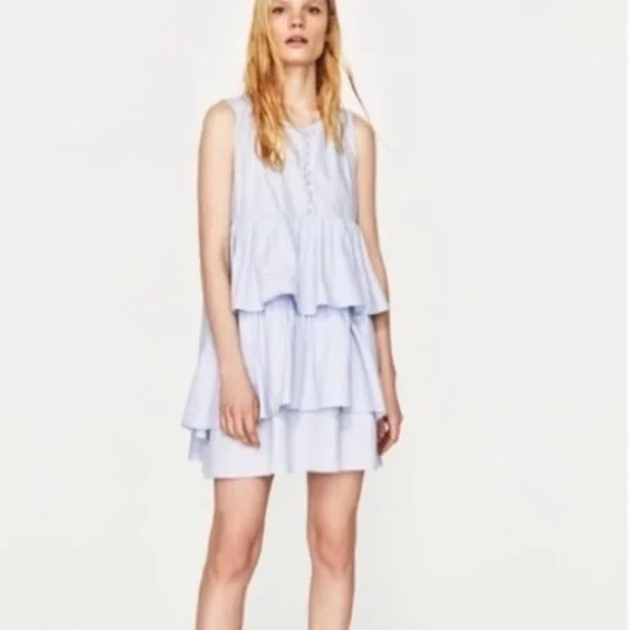 Zara | Dresses | Zara Pearl Button Front Ruffle Mini Dress | Poshmark